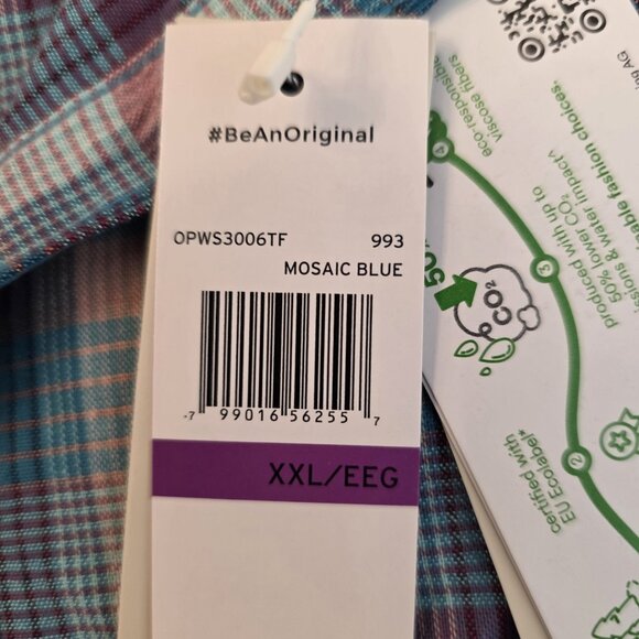 Original Penguin Shirt Mens 2XL Blue Pink Plaid Button Down Mosaic EcoVero Logo - Picture 11 of 16